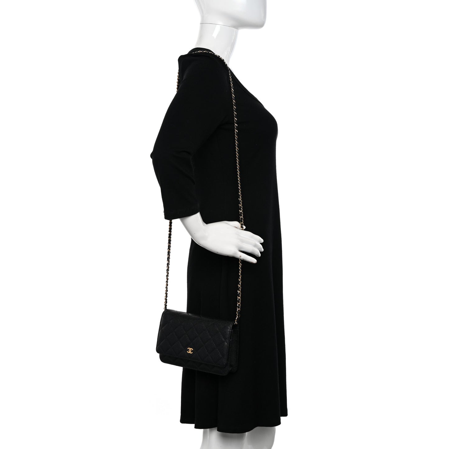 Caviar Quilted Wallet on Chain WOC Black
