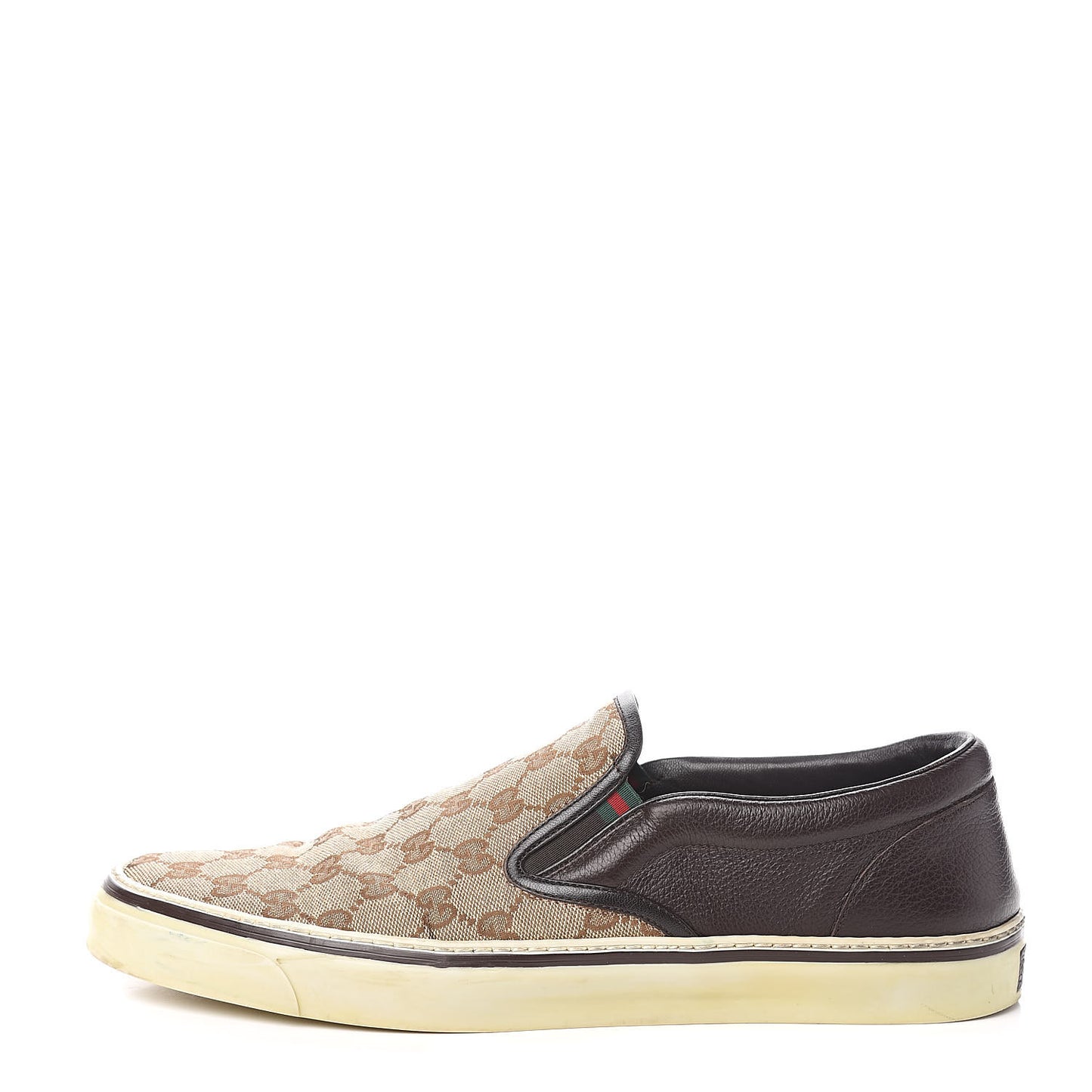Monogram Calfskin Mens Web Slip On Sneakers 13 Chocolate