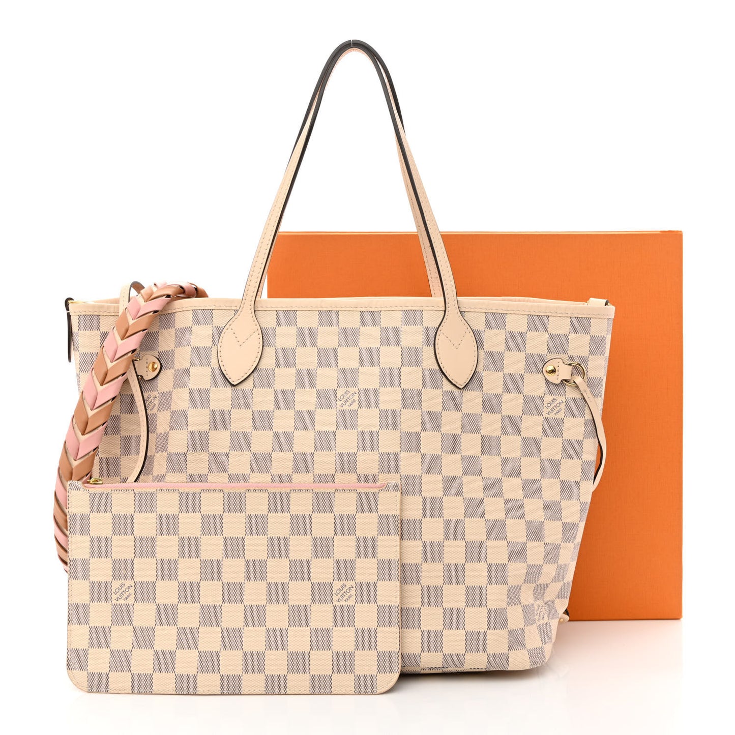 Damier Azur Braided Neverfull MM Pink