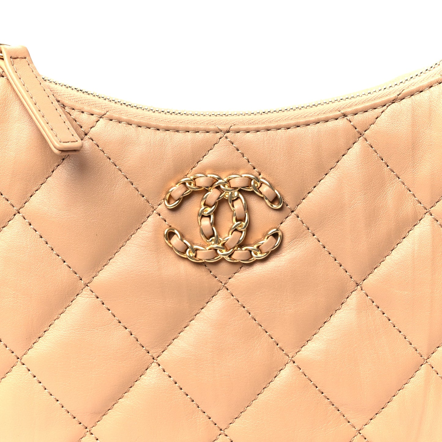 Aged Calfskin Quilted Small Chanel 19 Hobo  Beige