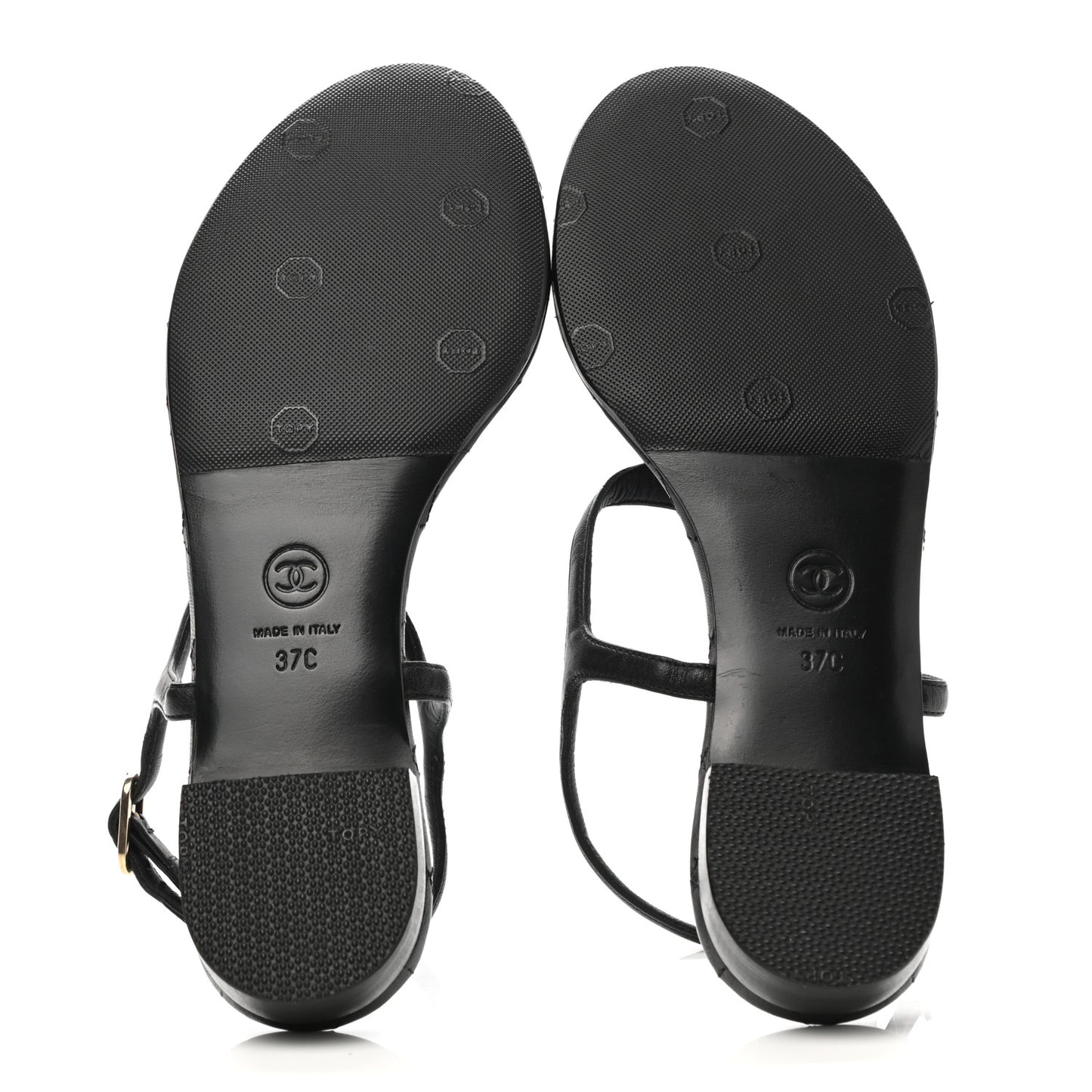 Calfskin Paris Dallas Quilted Star CC Thong Sandals 37 Black