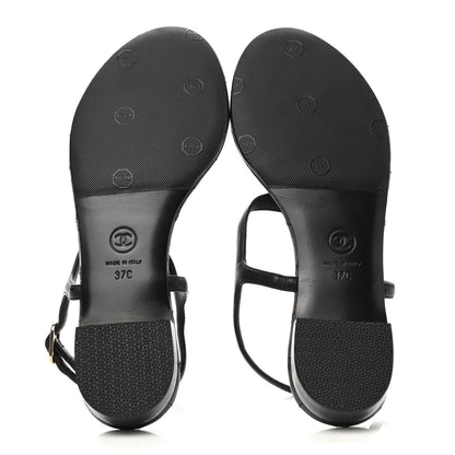 Chanel Calfskin Paris Dallas Quilted Star CC Thong Sandals 37 Black 7 of 8