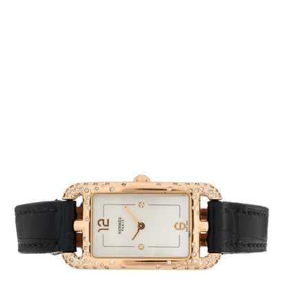 Hermes 18K Rose Gold Alligator Diamond Mother of Pearl 20mm Nantucket Quartz Watch Noir 2 of 5