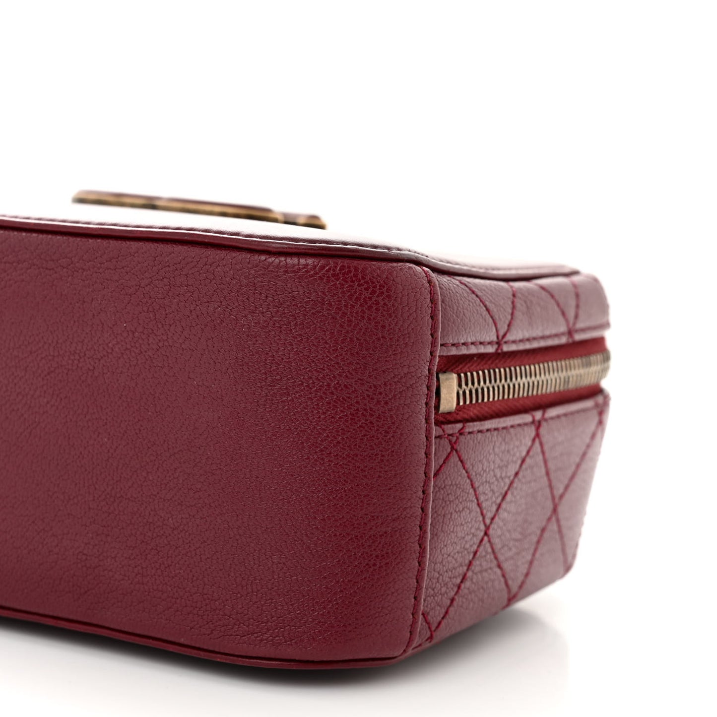 Shiny Calfskin Goatskin Quilted Small Coco Curve Vanity Burgundy