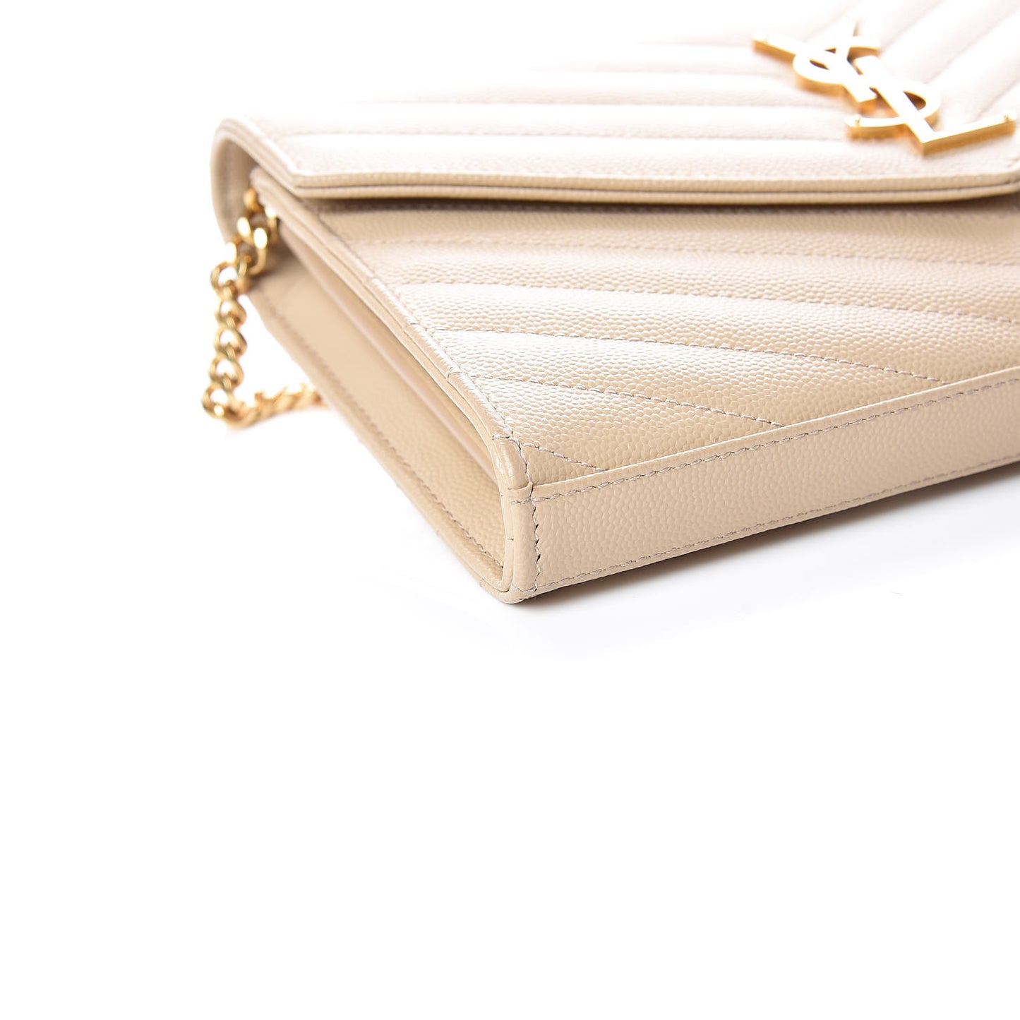Grain De Poudre Matelasse Chevron Monogram Chain Wallet Nude Powder
