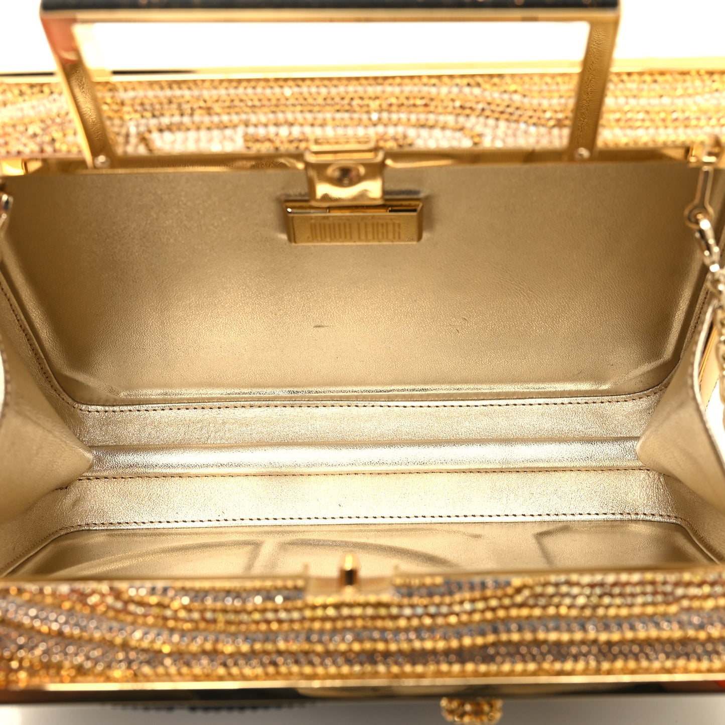 Crystal Turntable Scratch Minaudiere Clutch Champagne
