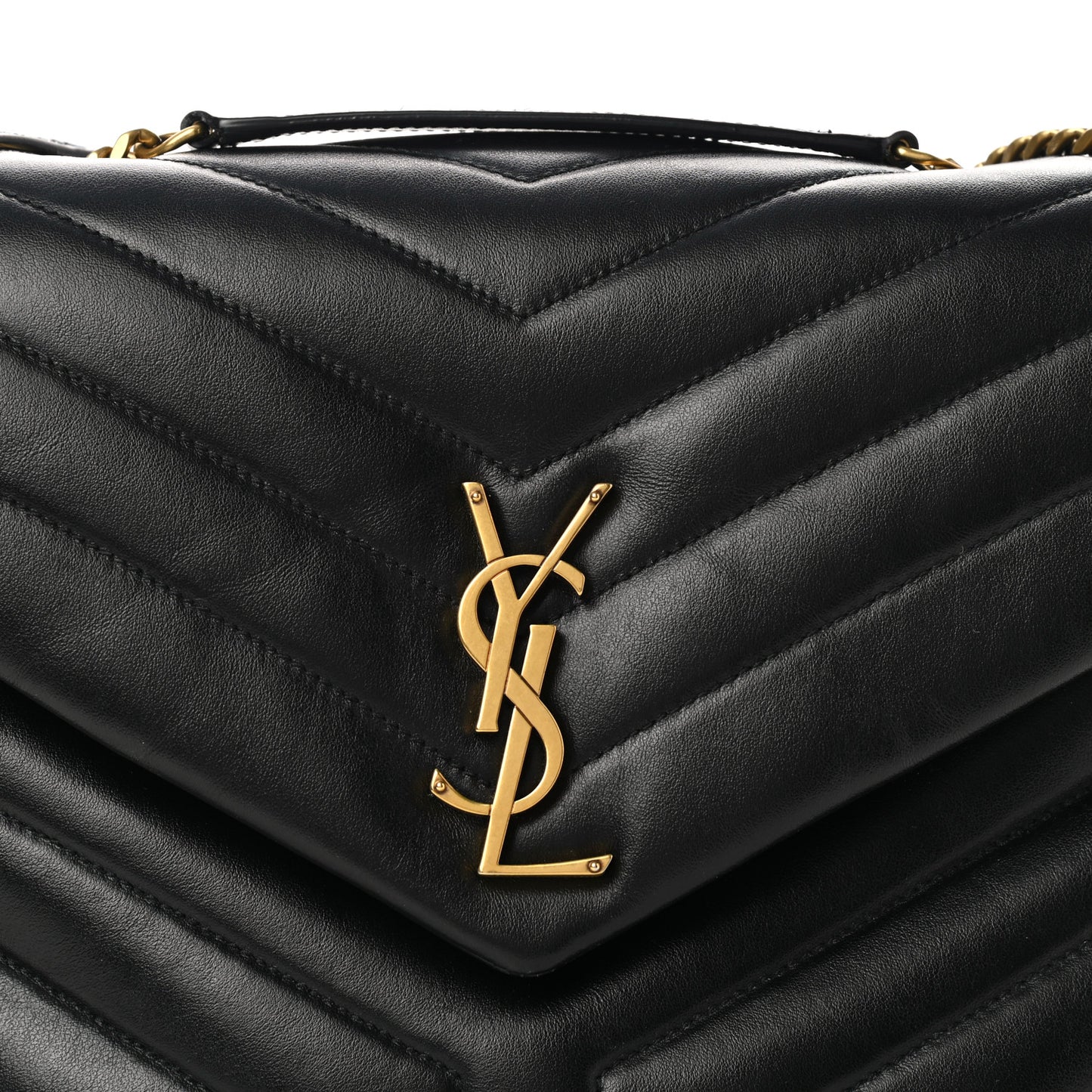 Calfskin Y Quilted Monogram Medium Loulou Chain Satchel Black