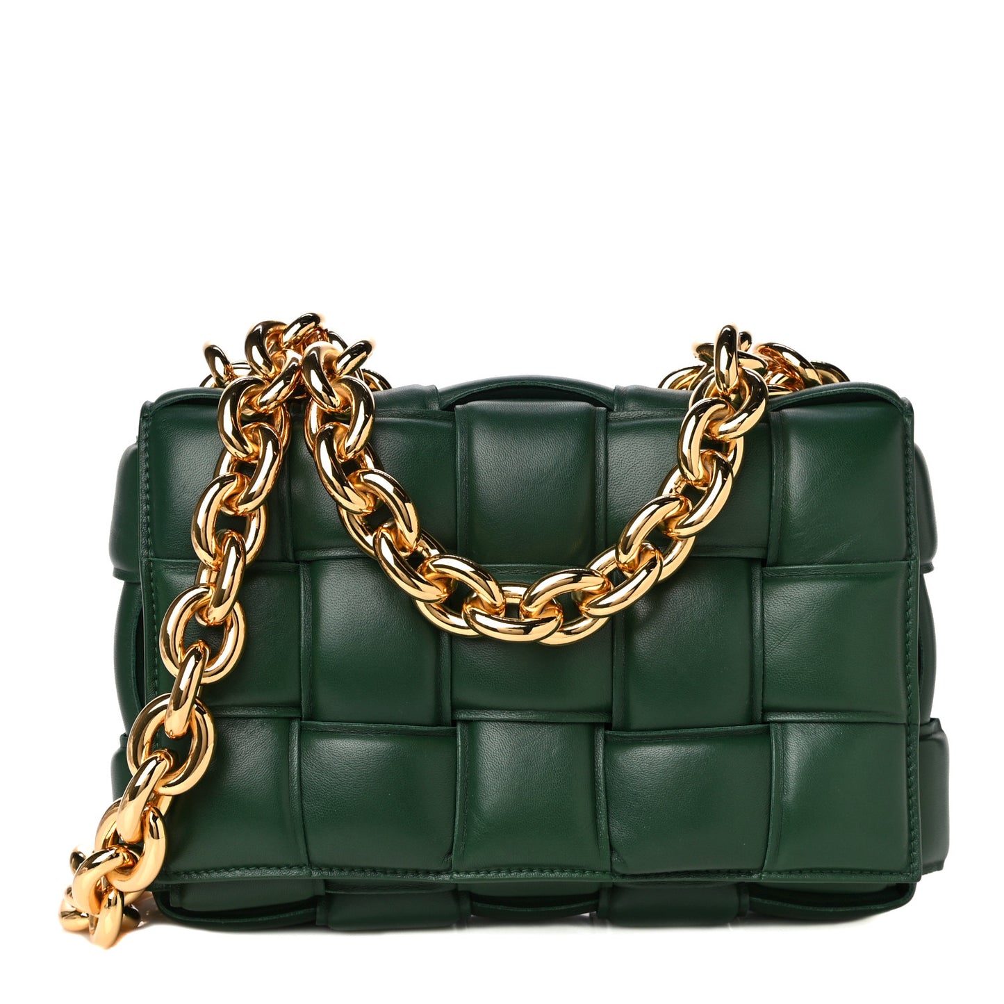 Lambskin Maxi Intreccio Padded Chain Cassette Crossbody Bag Raintree