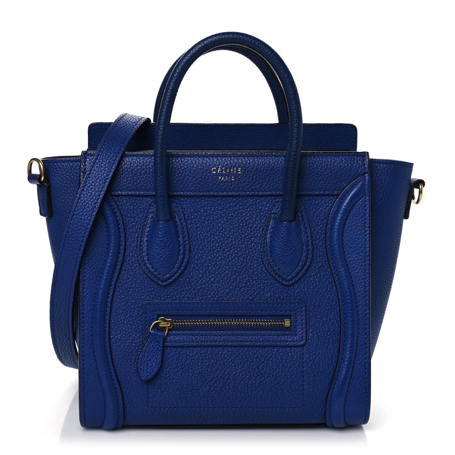 Celine Drummed Calfskin Nano Luggage Indigo 1 of 10