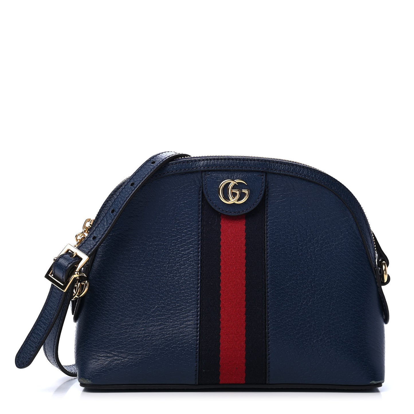 Textured Dollar Calfskin Web Small Ophidia Dome Shoulder Bag Blue Agata