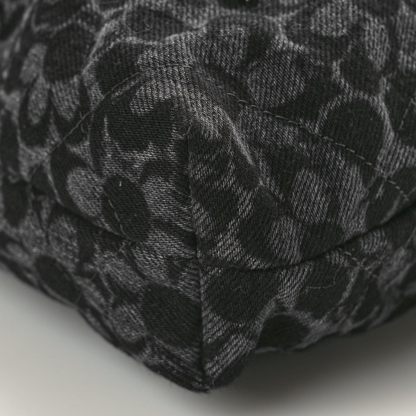 Denim Quilted Floral Print Mini Chanel 22 Black Grey