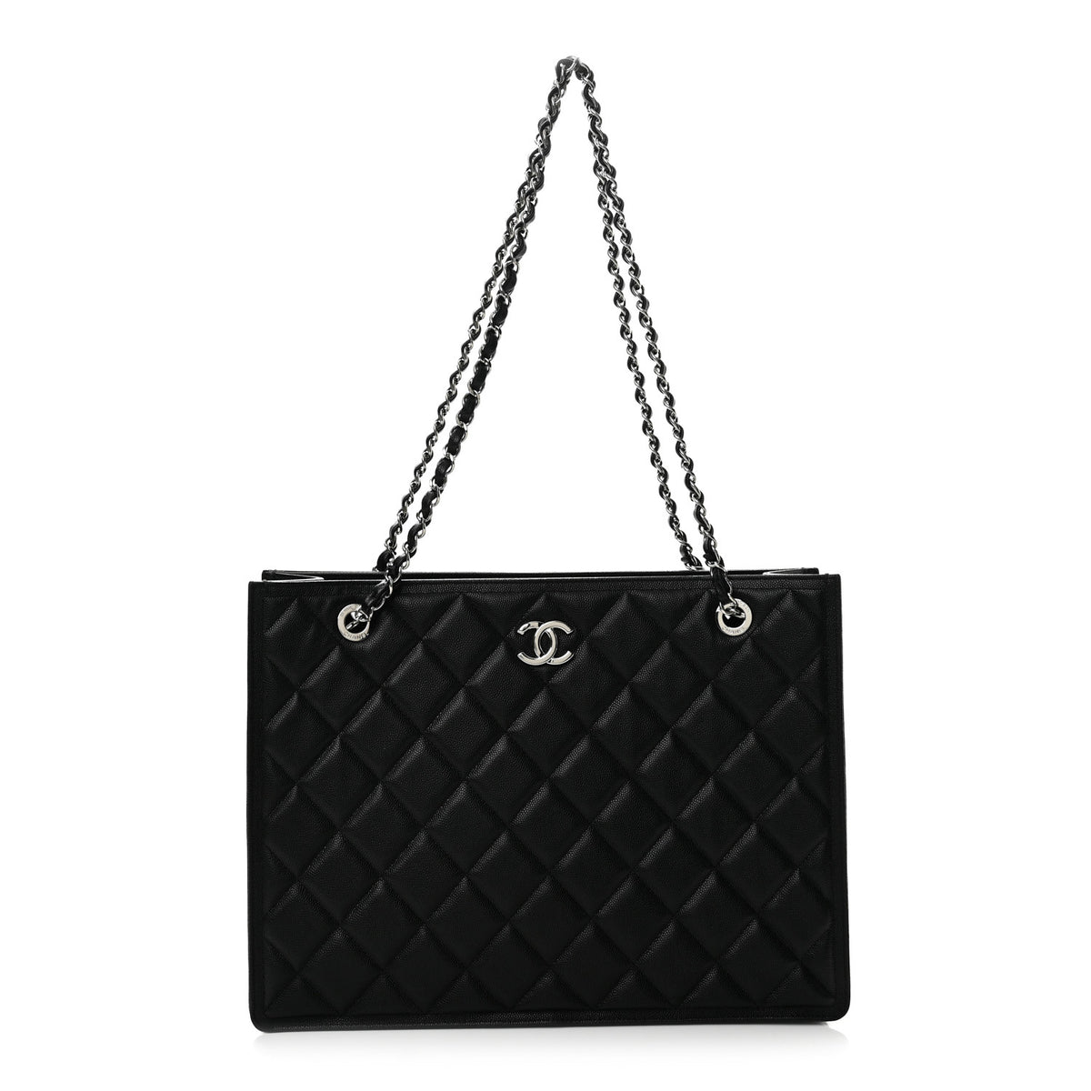 Caviar Quilted Large Shopping Tote Black