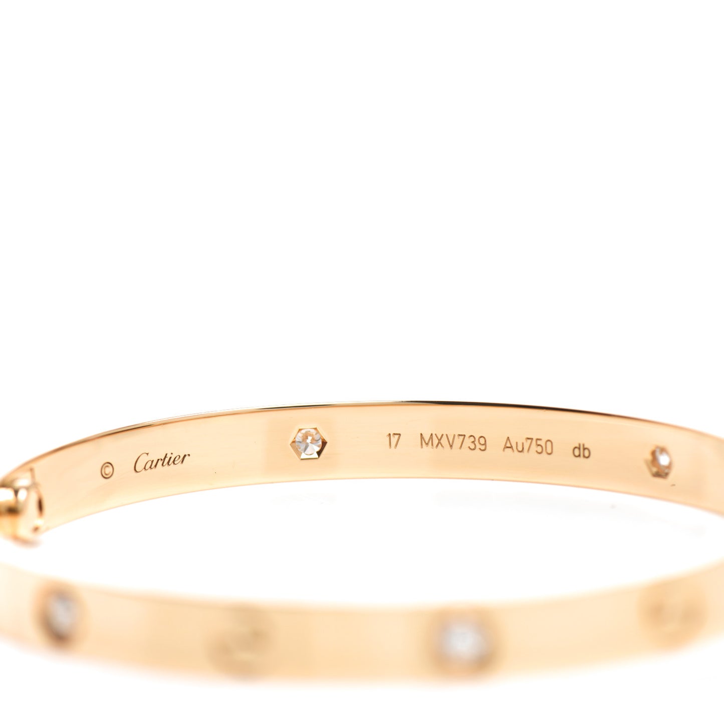18K Yellow Gold 4 Diamond LOVE Bracelet 17