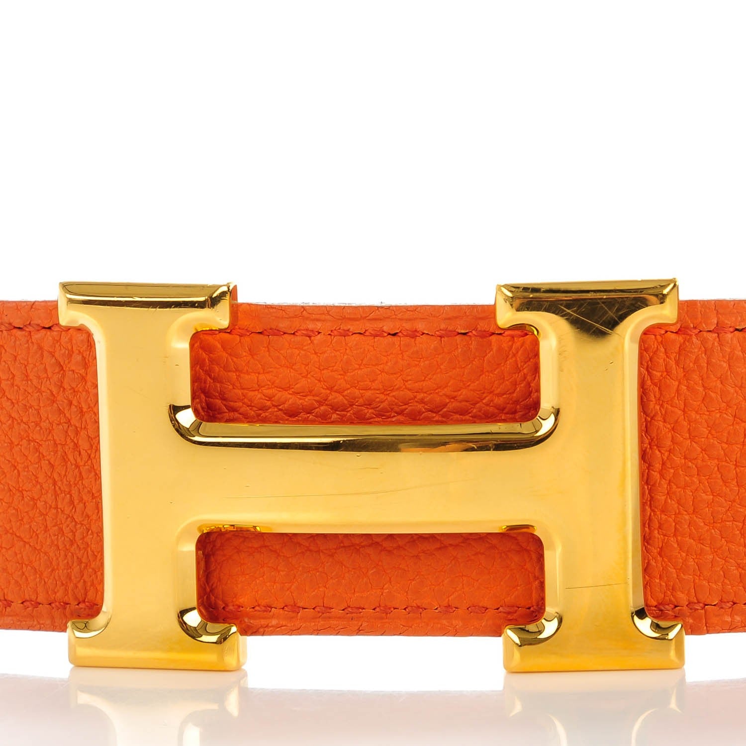 Hermes Box Togo 32mm H Belt 85 Black Orange 2 of 8