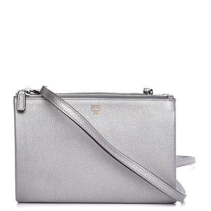 MCM Grained Calfskin Milla Double Crossbody Bag Spike Silver 1 of 15