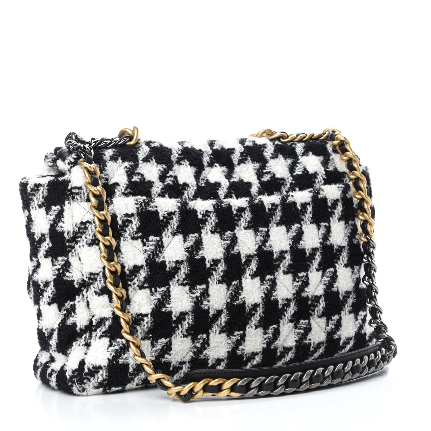 Chanel Tweed Quilted Maxi Chanel 19 Flap Black Ecru White 3 of 10