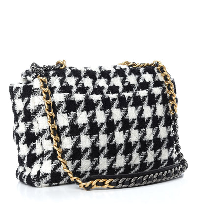 Chanel Tweed Quilted Maxi Chanel 19 Flap Black Ecru White 3 of 10