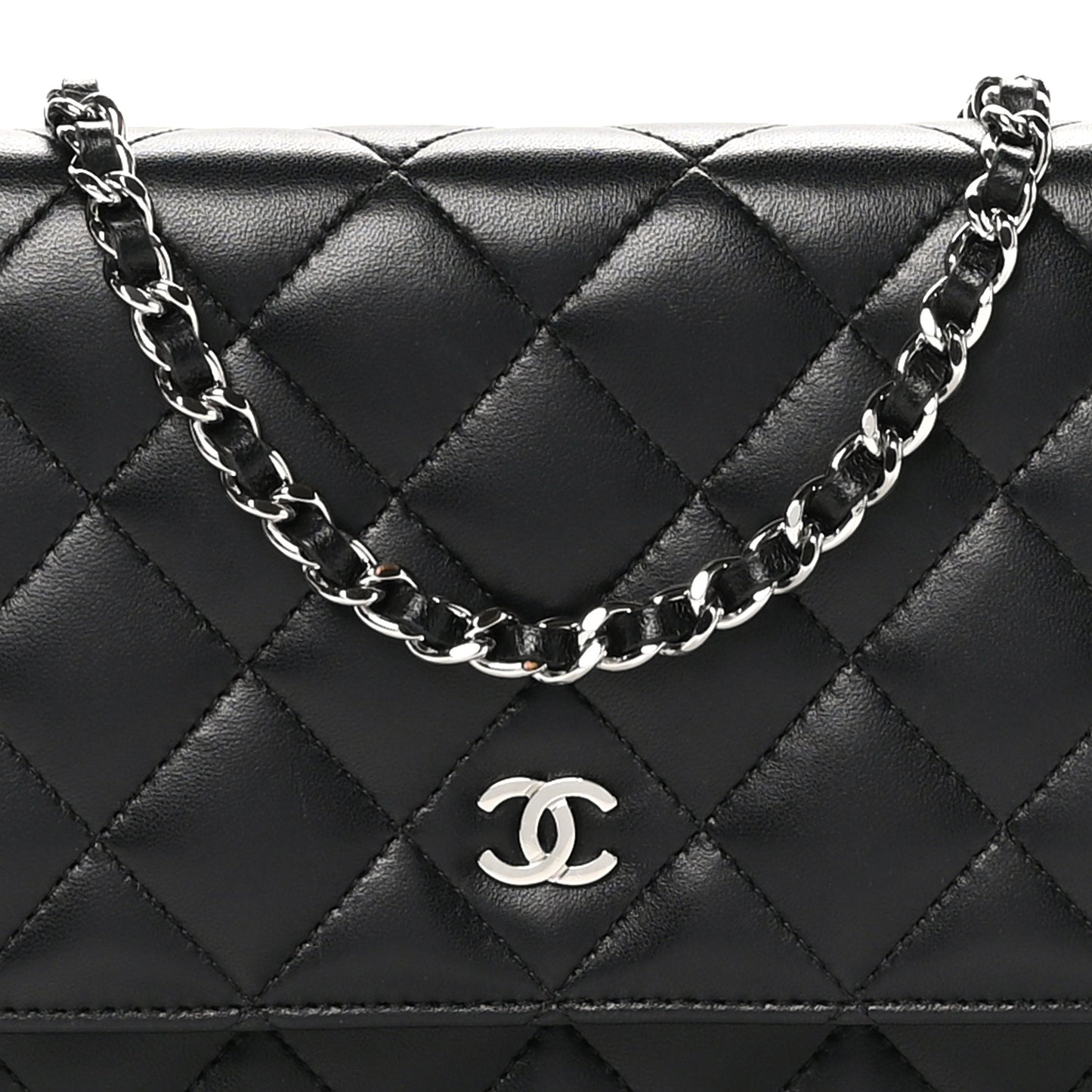 Lambskin Quilted Wallet On Chain WOC Black