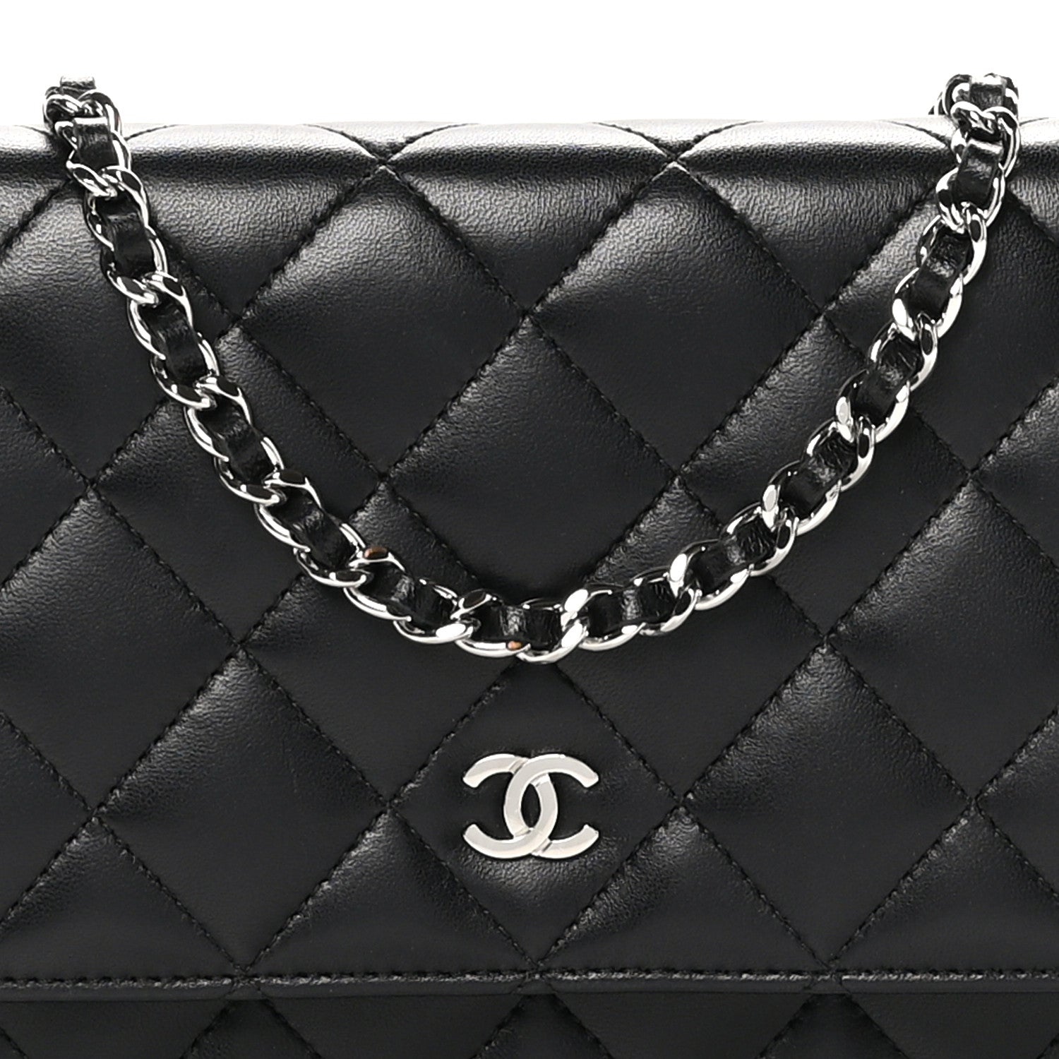 Chanel Lambskin Quilted Wallet On Chain WOC Black 10 of 13