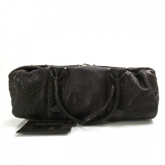 Lambskin Ostrich Medium Whistle Satchel Brown