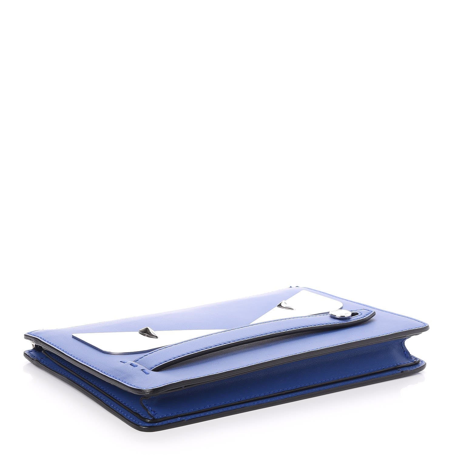 Fendi Vitello Century Metal Monster Eyes Slim Clutch Blue Neon 4 of 7