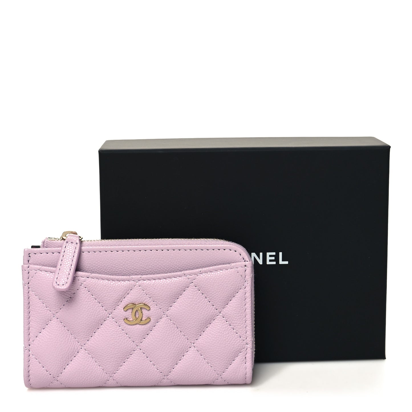 Caviar Quilted CC Zip Around Card Holder Pink