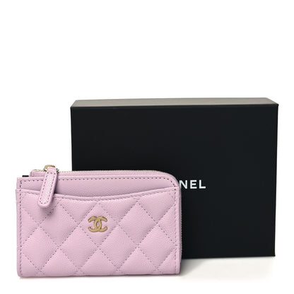 Chanel Caviar Quilted CC Zip Around Card Holder Pink 3 of 9