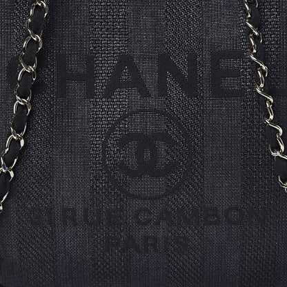Chanel Straw Raffia Calfskin Striped Large Deauville Tote Black 10 of 10