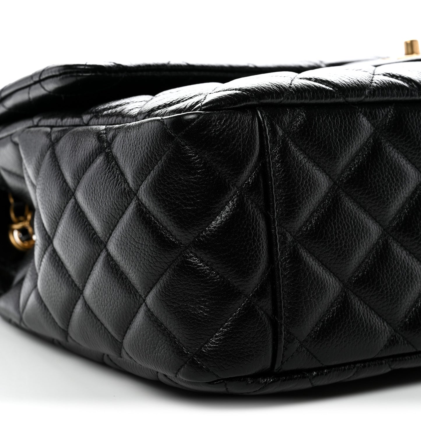 Grained Calfskin Quilted XXL Travel Flap Bag Black