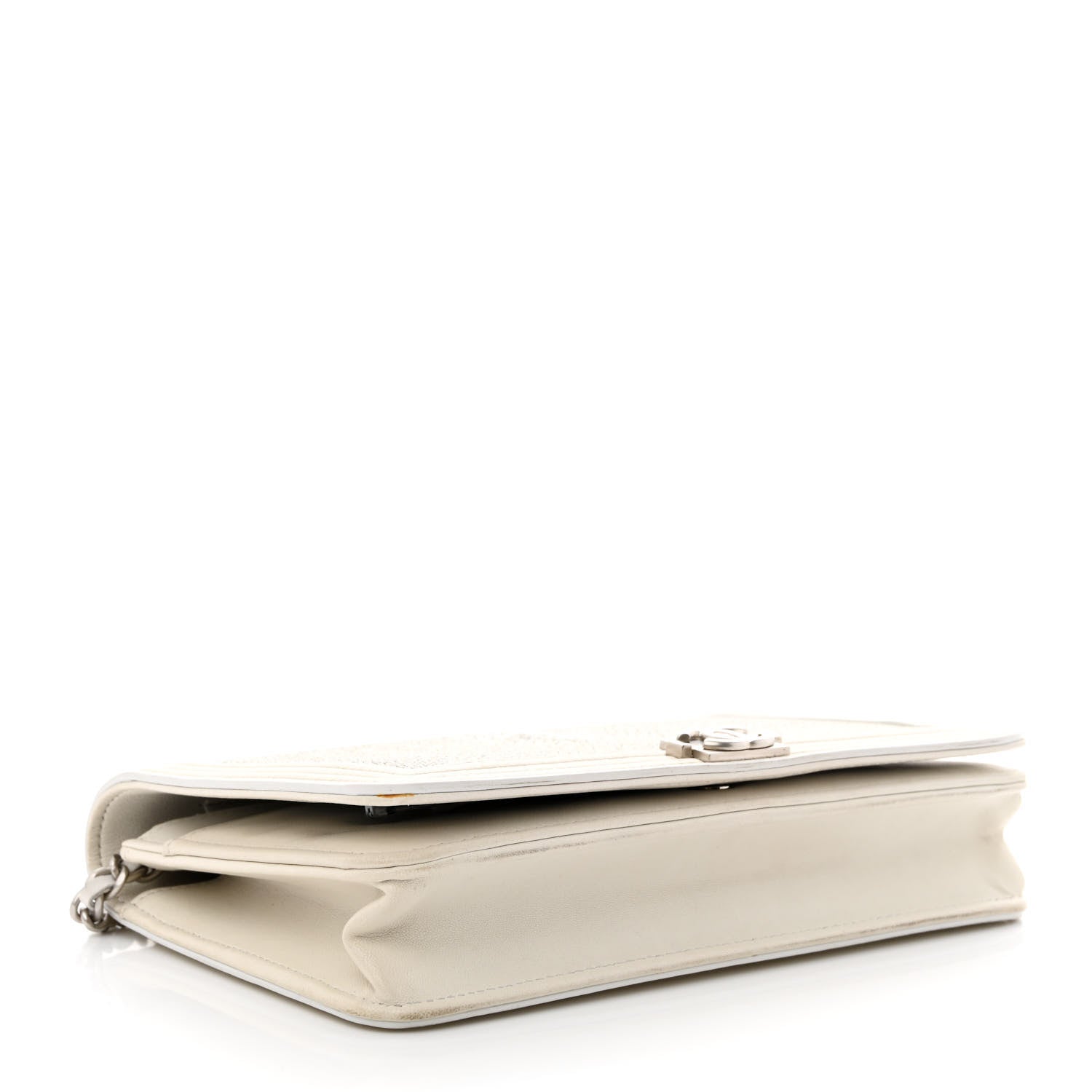 Chanel Metallic Galuchat Stingray Lambskin Boy Wallet On Chain WOC Silver 4 of 14