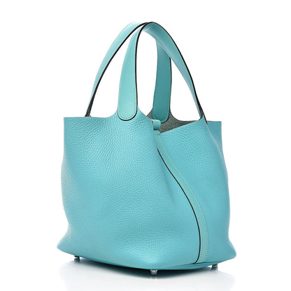 Hermes Taurillon Clemence Swift Picotin Lock 22 MM Bleu Atoll 3 of 10