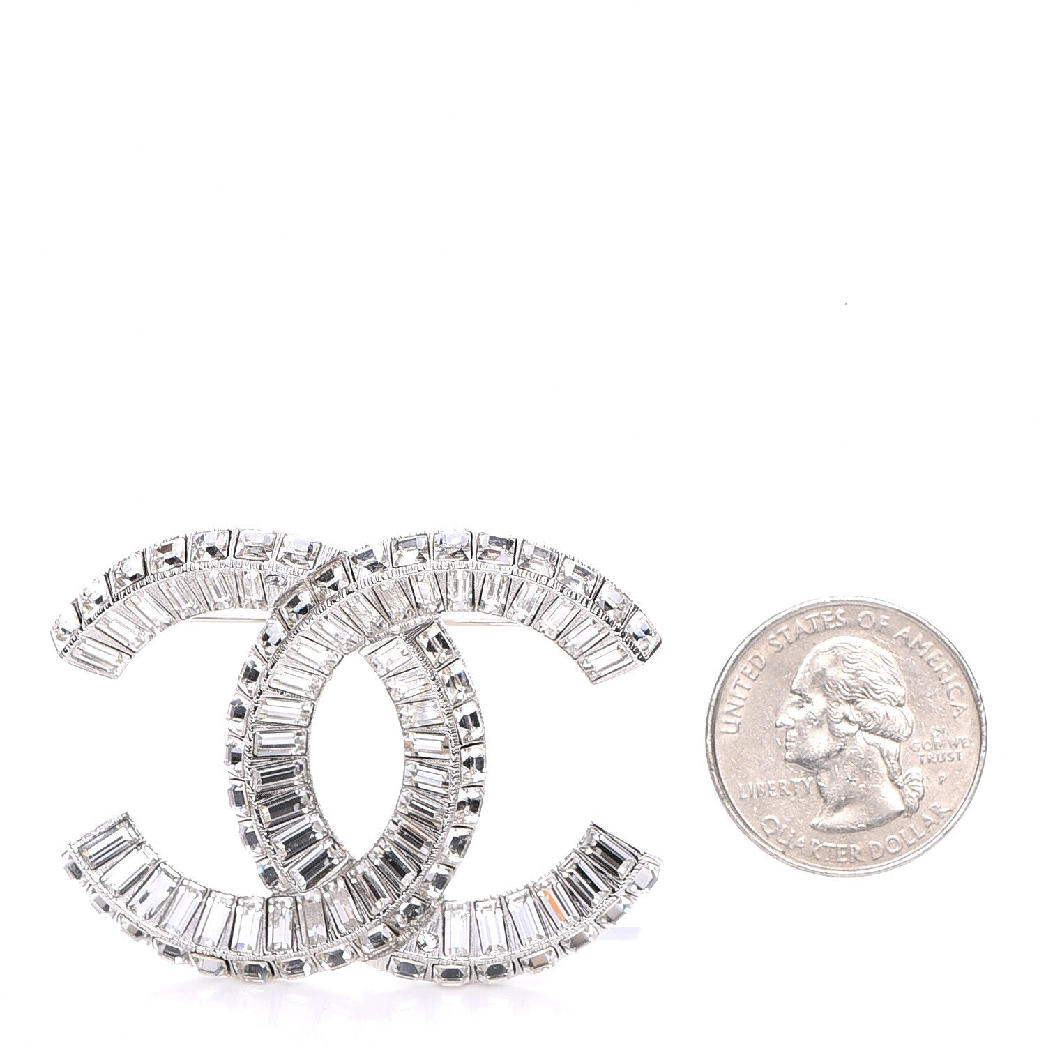 Chanel Baguette Crystal CC Brooch Silver 3 of 5
