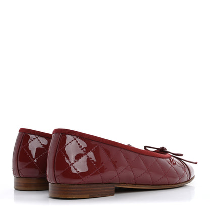 Chanel Patent Quilted Cap Toe CC Ballerina Flats 35.5 Red 5 of 12