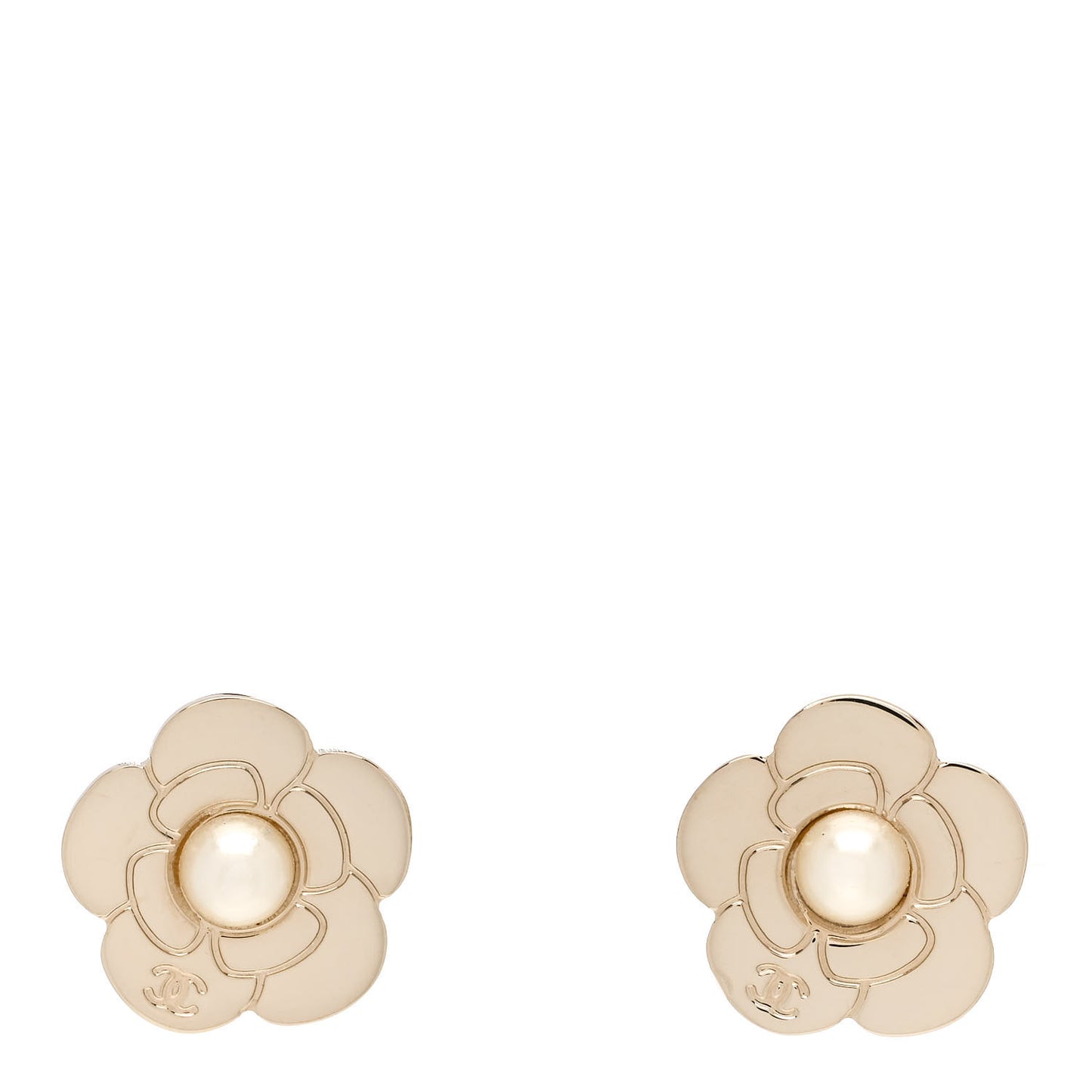 Pearl CC Camellia Earrings Gold