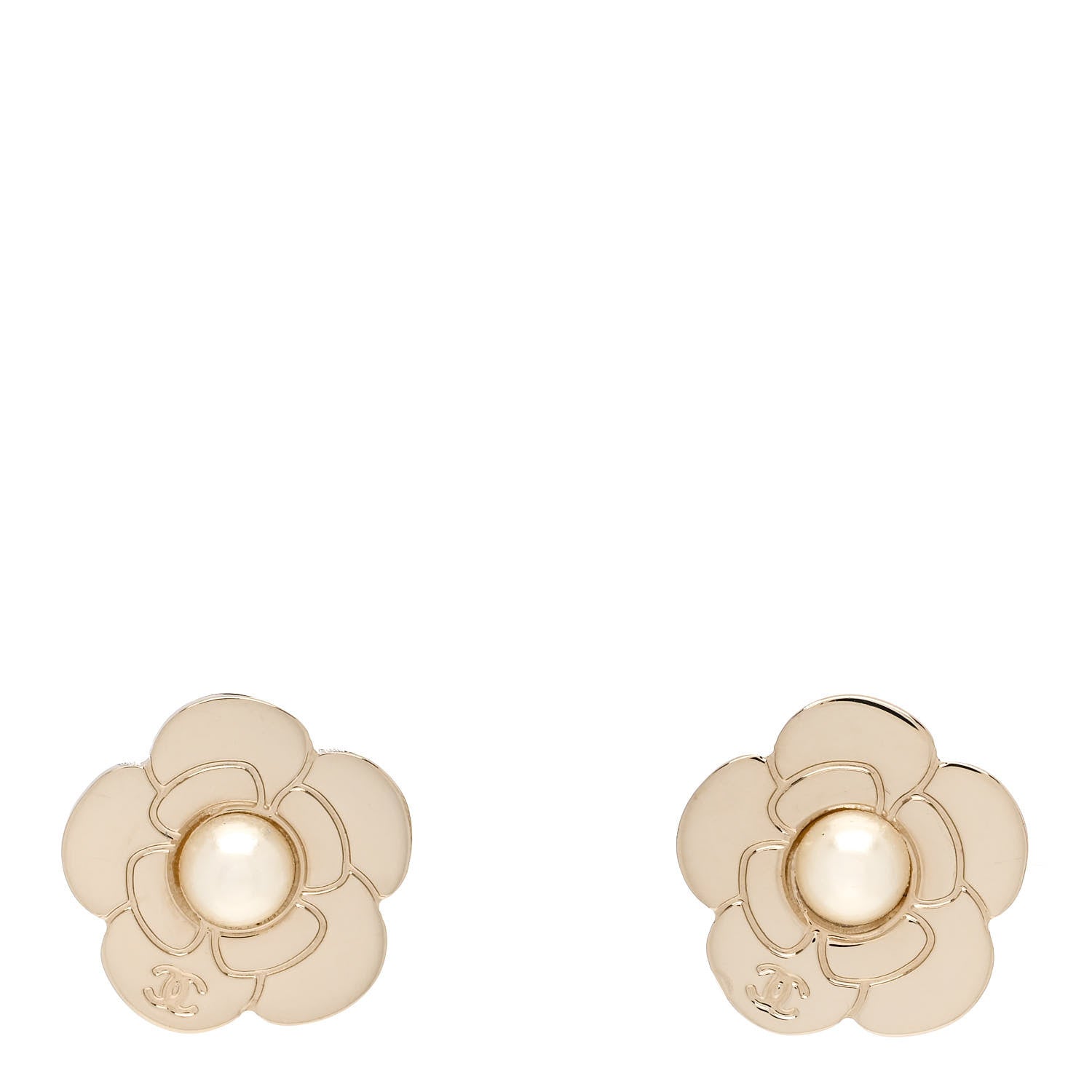 Chanel Pearl CC Camellia Earrings Gold 1 of 5