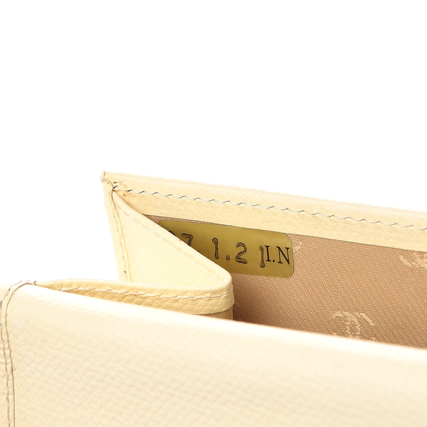 Grained Calfskin CC Button Card Holder Beige