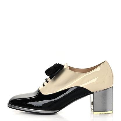 Chanel Patent Calfskin CC Bow Lace Up Oxford Pumps 39 Beige Black 1 of 10