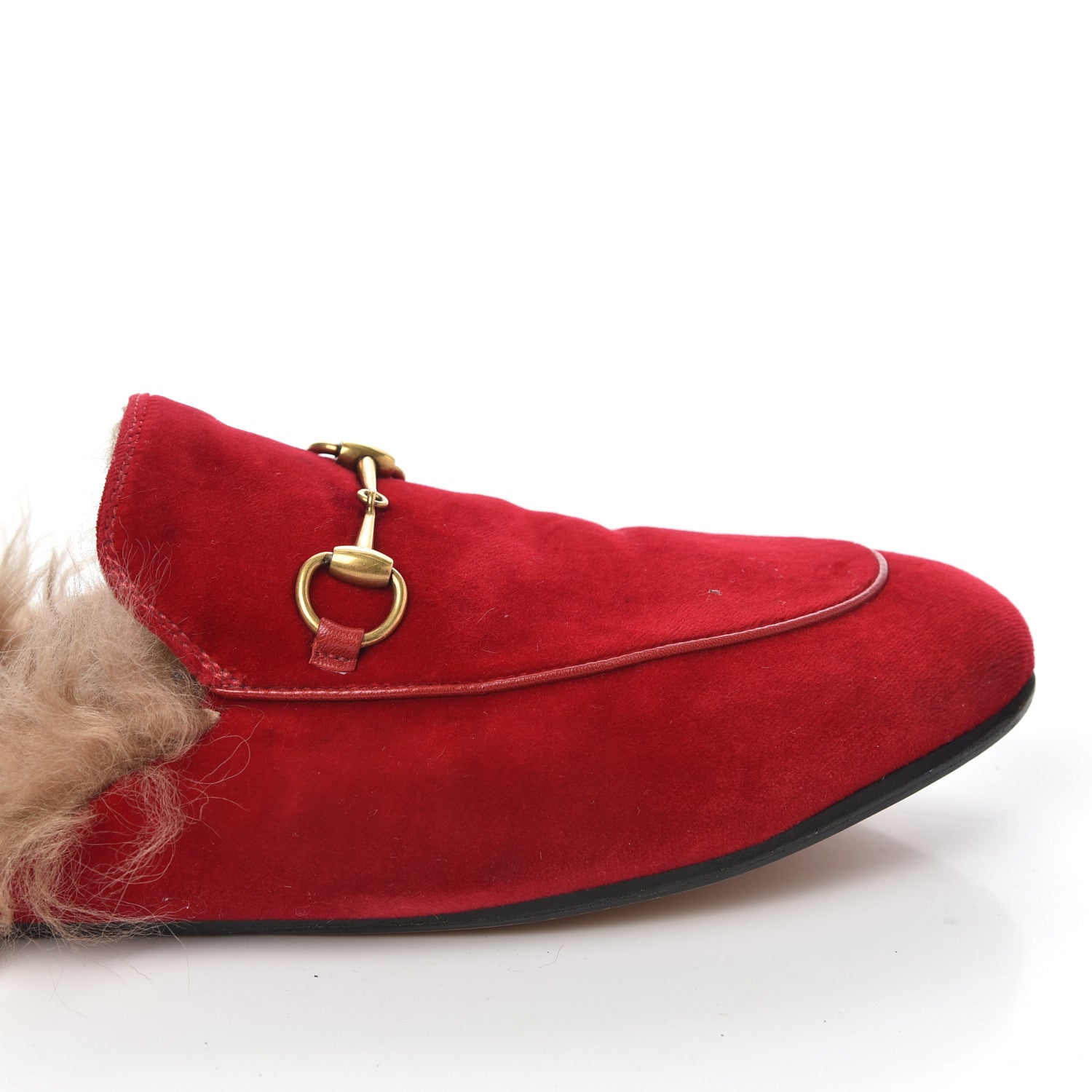 Gucci Velvet Fur Womens Princetown Slippers 39 Hibiscus Red 8 of 13