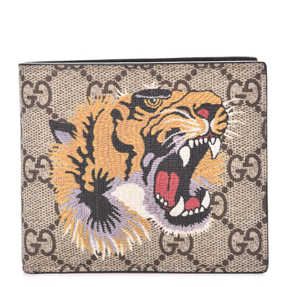 Gucci GG Supreme Monogram Selleria Calfskin Tiger Nice Bi-Fold Wallet Beige Ebony Multicolor Black 1 of 7