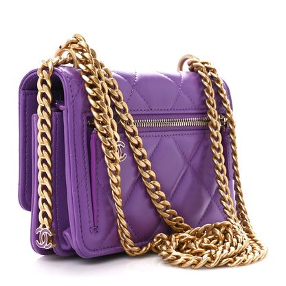 Chanel Lambskin Enamel Quilted Pending CC Clutch With Chain Purple 3 of 10