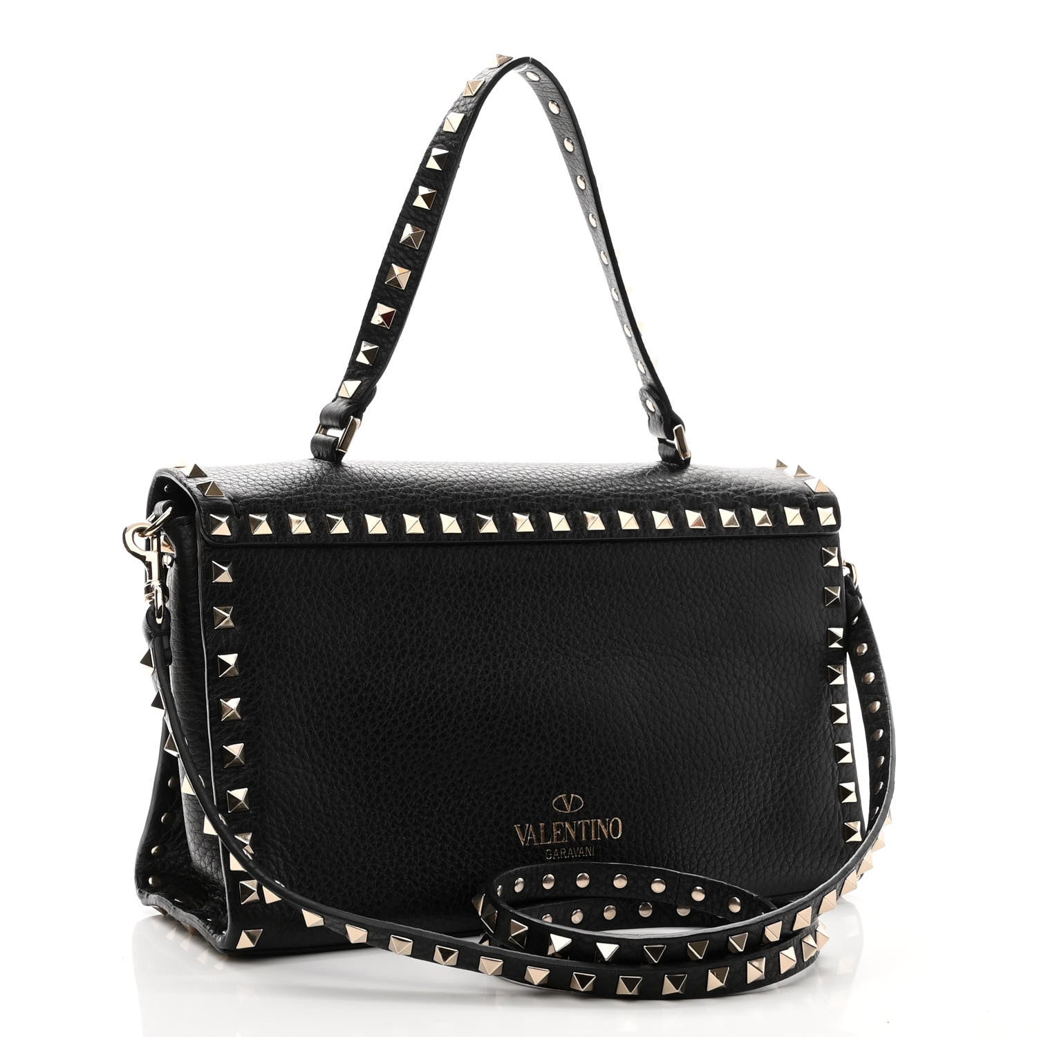 Valentino Garavani Pebbled Calfskin Small Rockstud Single Handle Flap Bag Black 3 of 9