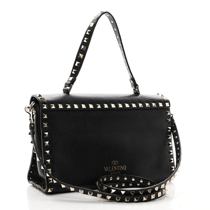 Valentino Garavani Pebbled Calfskin Small Rockstud Single Handle Flap Bag Black 3 of 9