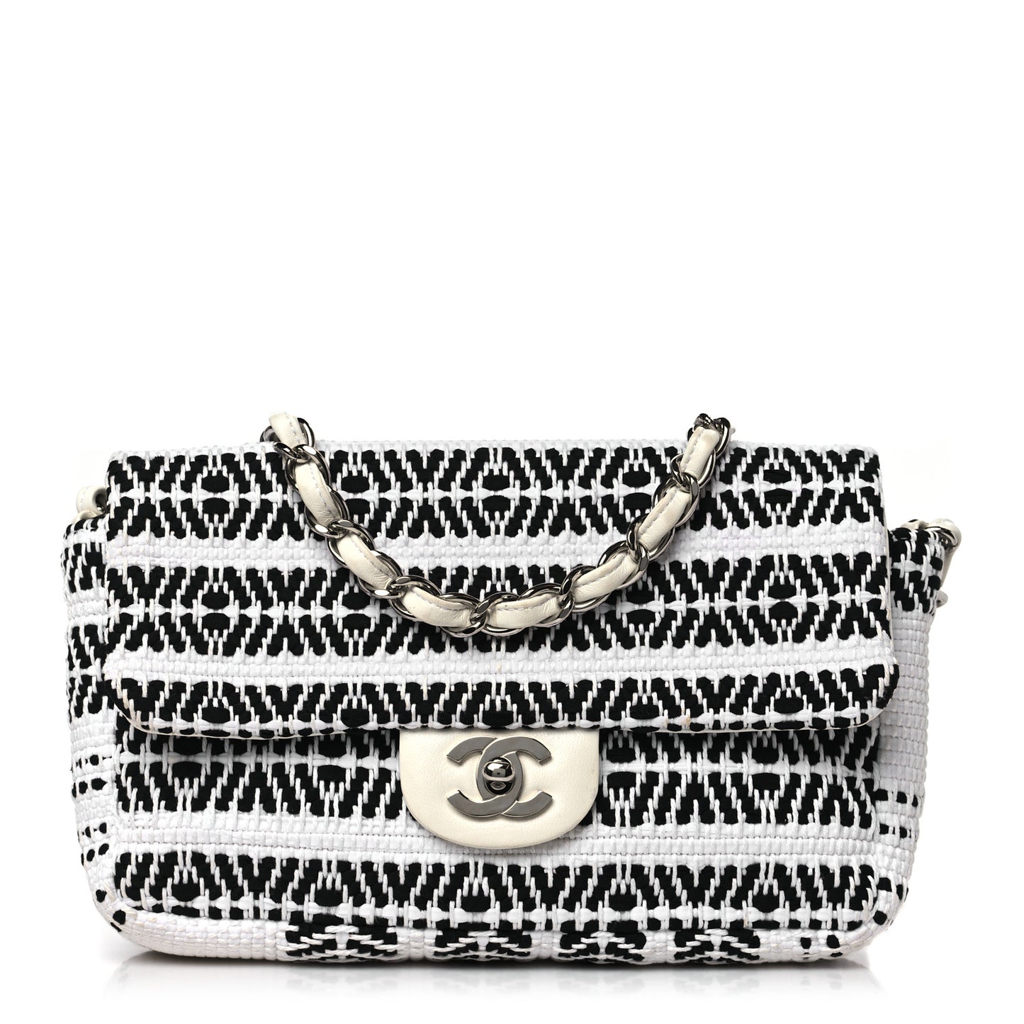 Woven Tweed Small Flap Black White