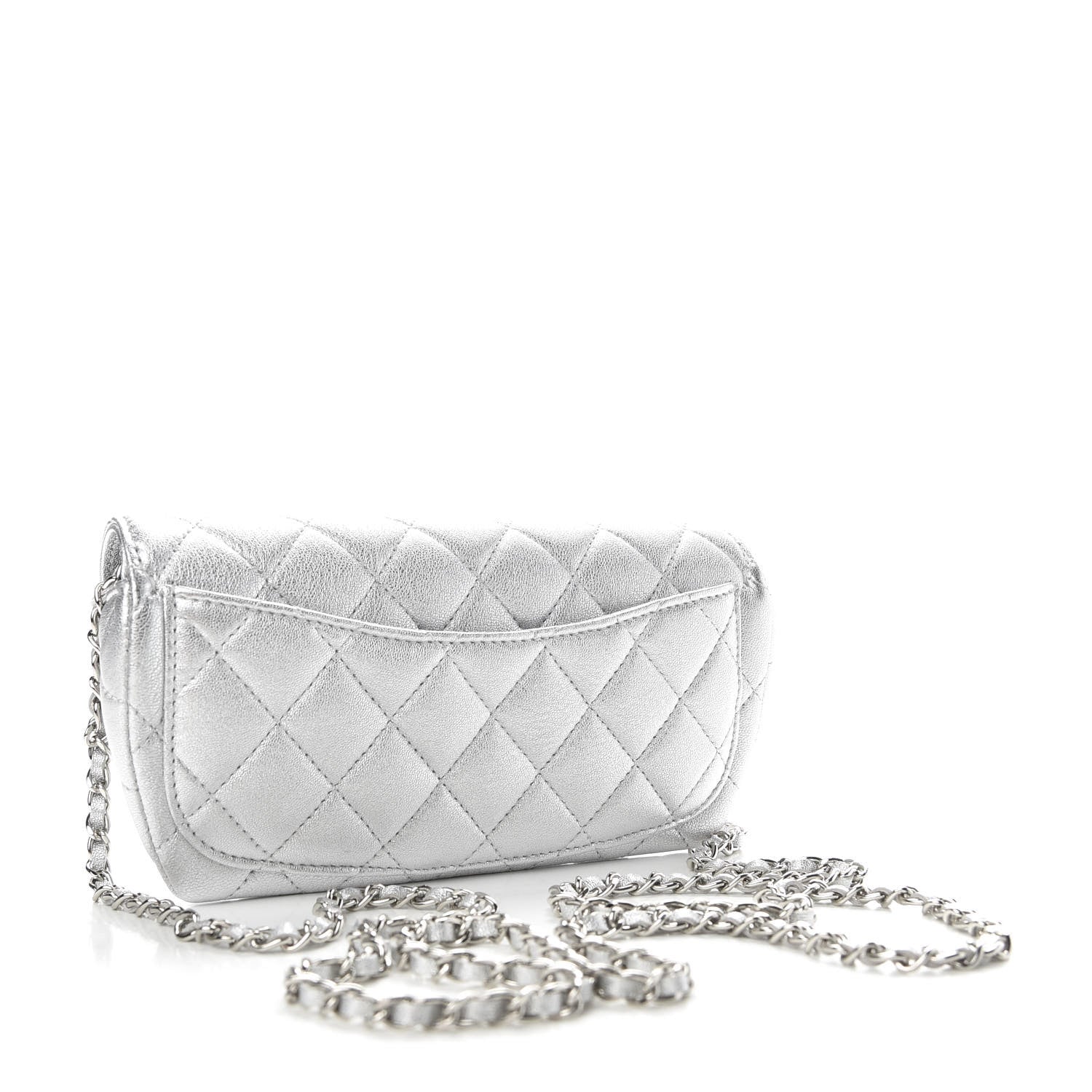 Chanel Metallic Lambskin Quilted Glasses Case With Chain Silver 3 of 11