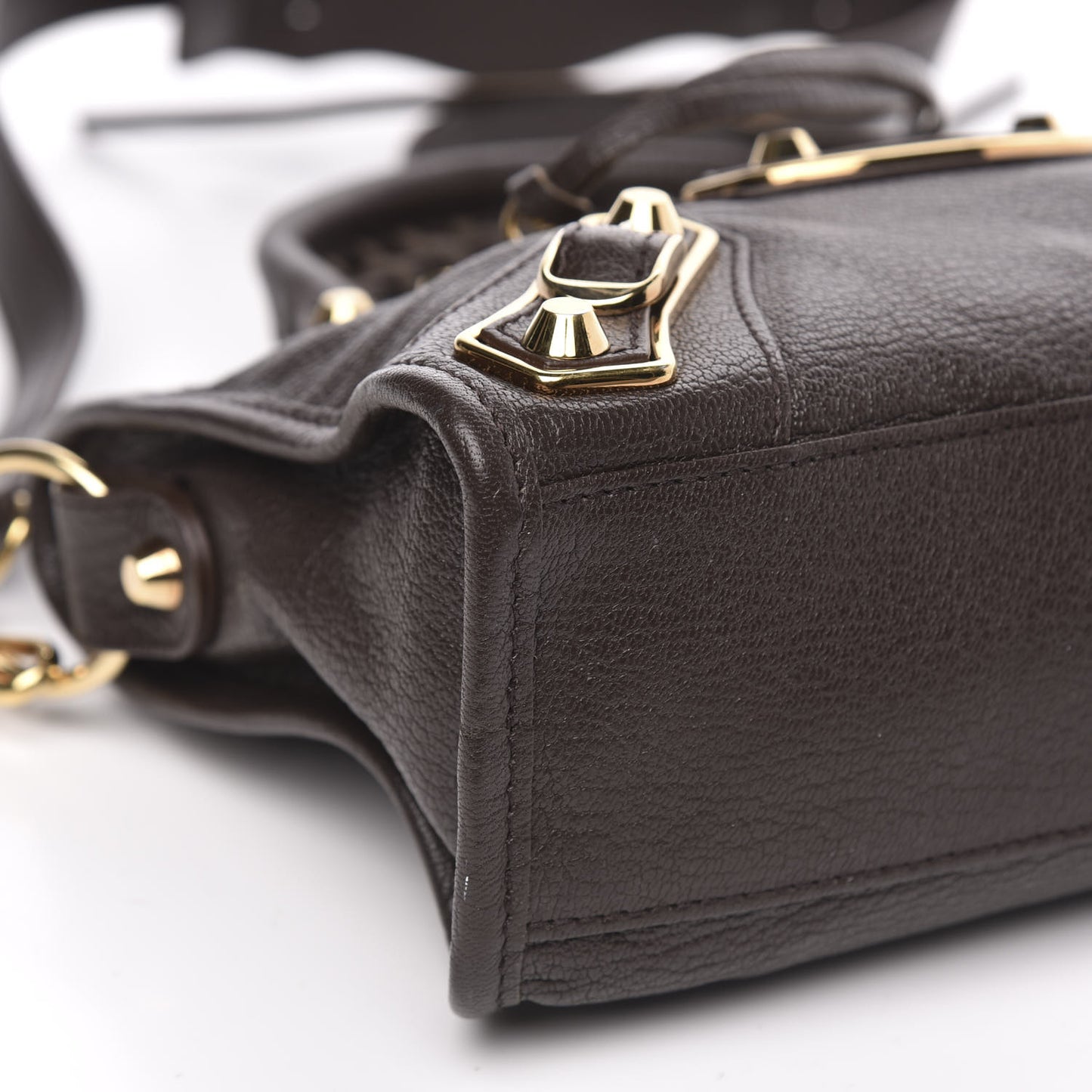 Chevre Gold Metallic Edge Hardware Mini City Marron Cacao