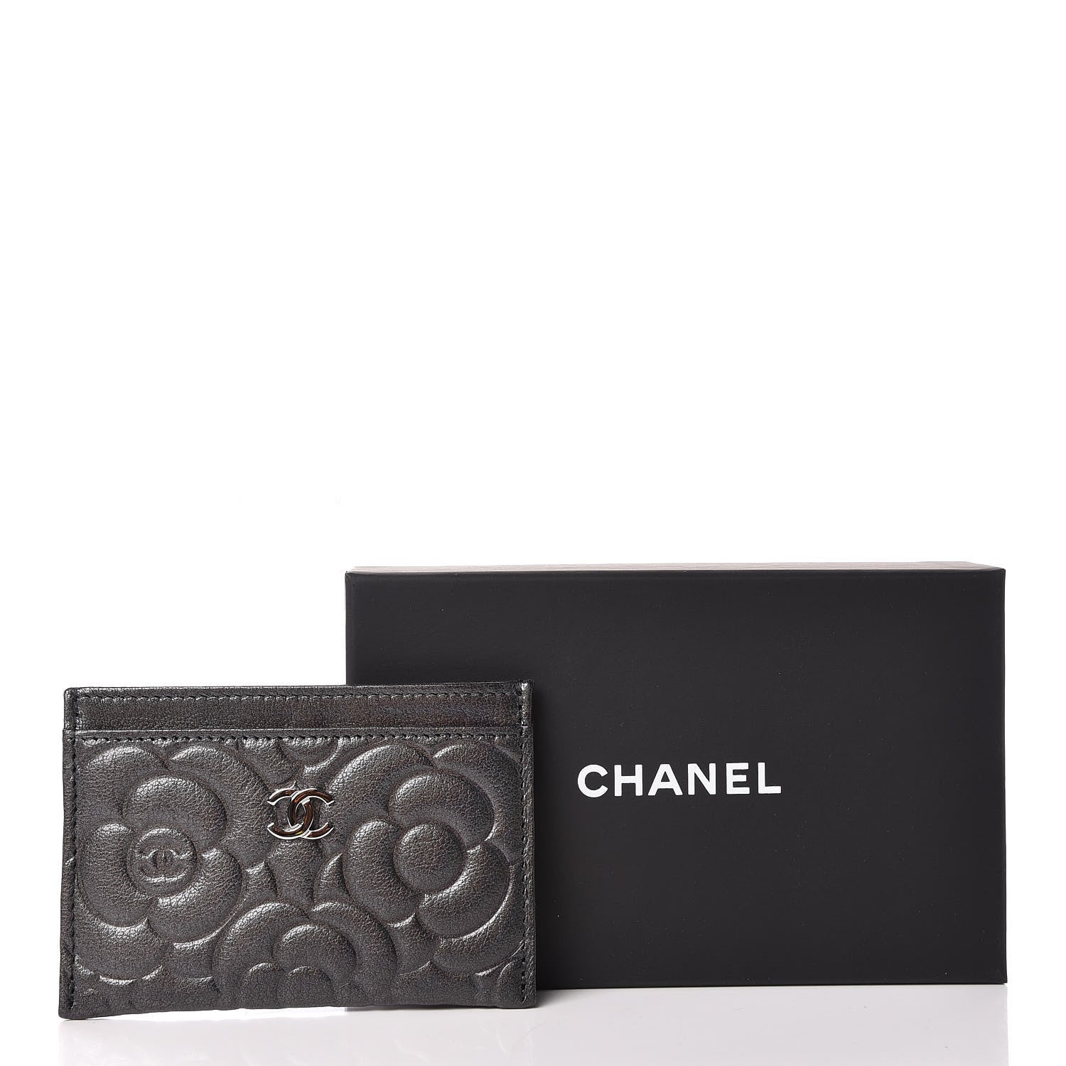 Chanel Goatskin Camellia Embossed Card Holder Anthracite 9 of 9