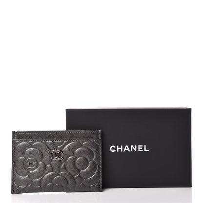 Chanel Goatskin Camellia Embossed Card Holder Anthracite 9 of 9