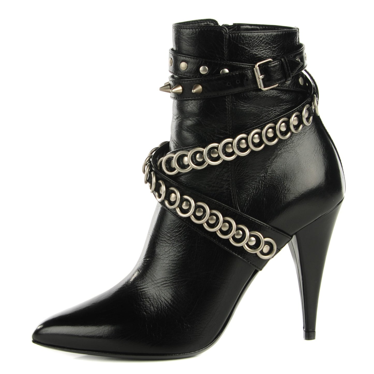 Shiny Calfskin Multi-Studded Strap Fetish 105 Ankle Boots 36 Black