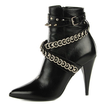 Saint Laurent Shiny Calfskin Multi-Studded Strap Fetish 105 Ankle Boots 36 Black 1 of 8