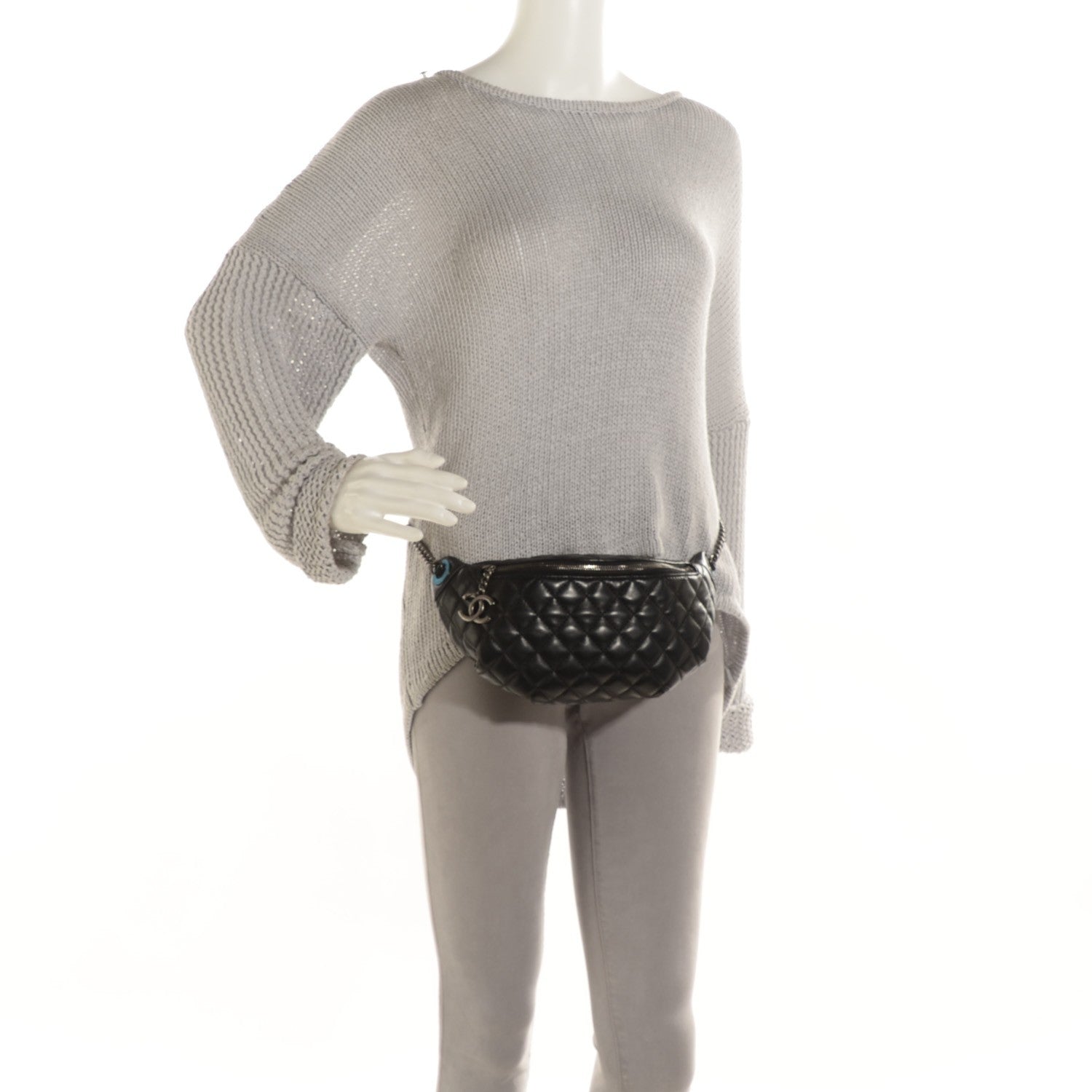 Chanel Lambskin Quilted Banane Waist Bag Fanny Pack Black 2 of 8